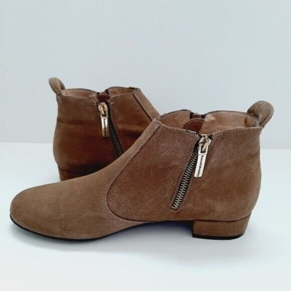 RUSSELL & BROMLEY Suede Ankle Boots Low Heel Side Zippers Beige Sz 7.5 - Picture 9 of 11